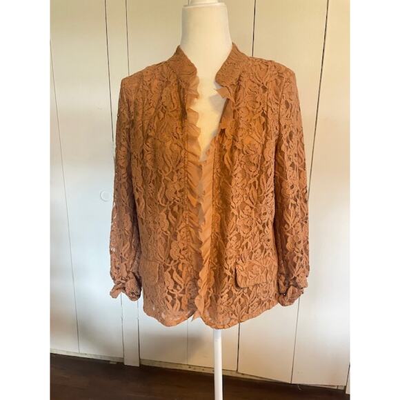 Chico's Lace Open Front Cardigan Jacket Light Brown Measures to Size Medium - Picture 1 of 5